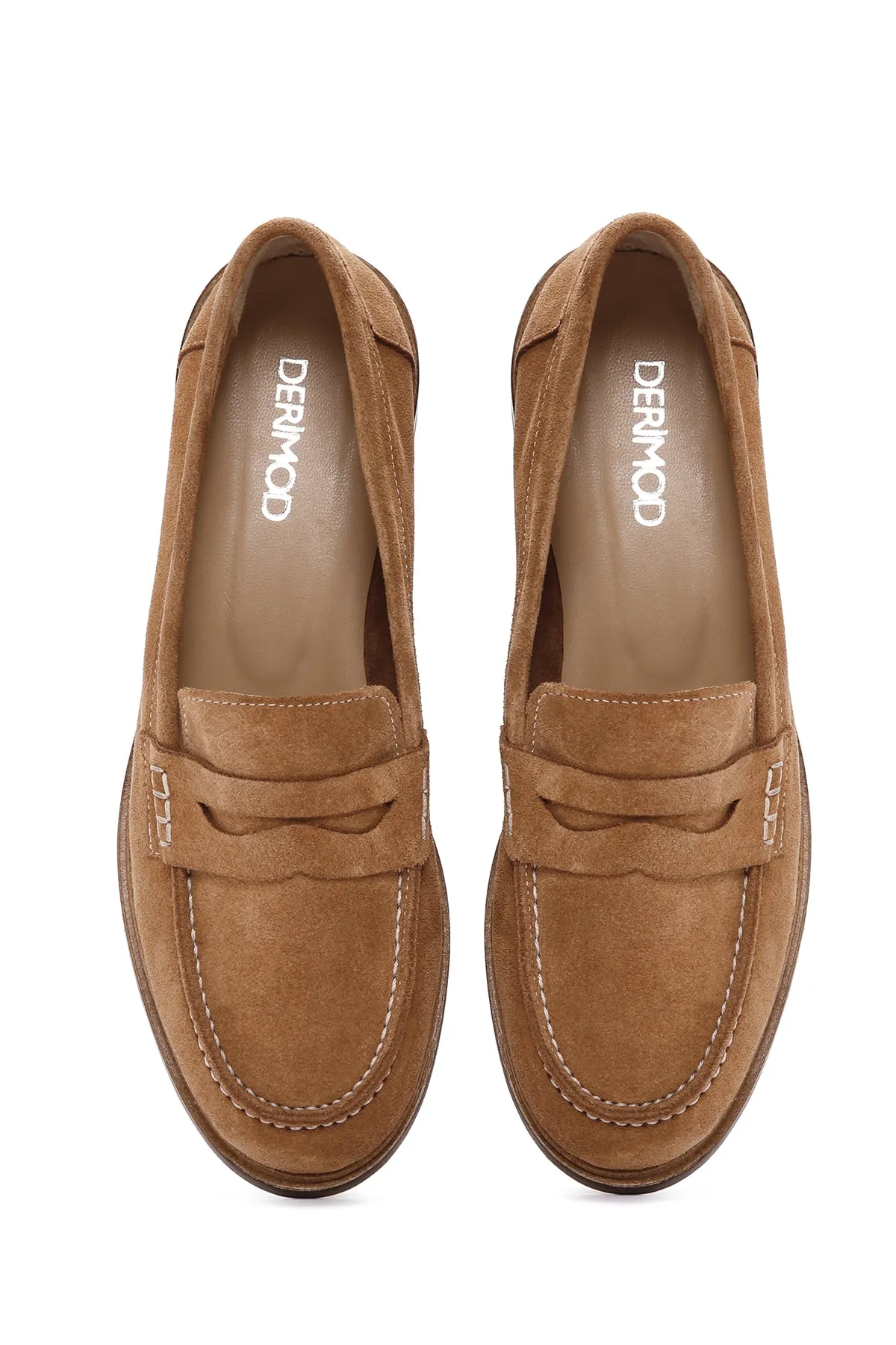 Kadın Taba Süet Deri Maskülen Loafer