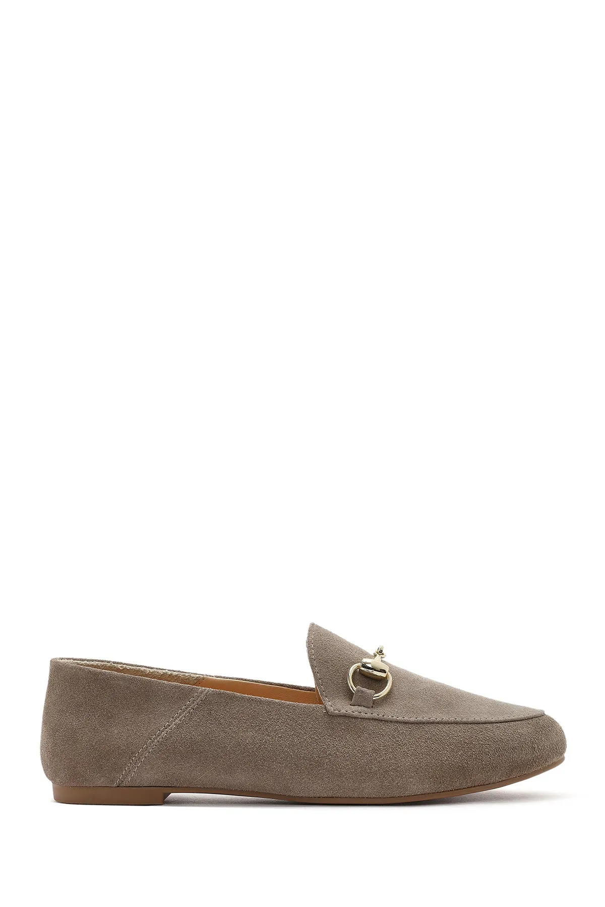 Kadın Vizon Tokalı Süet Deri Maskülen Loafer