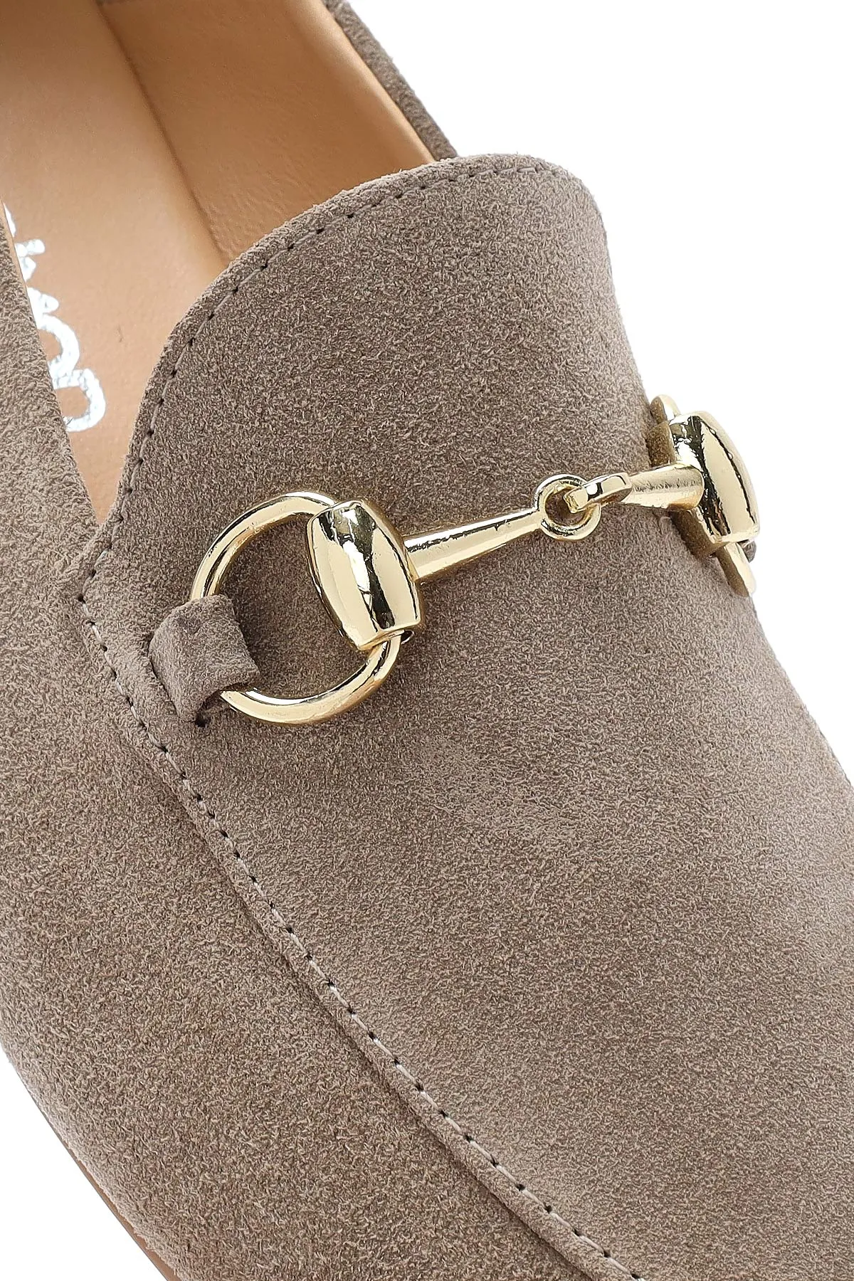 Kadın Vizon Tokalı Süet Deri Maskülen Loafer