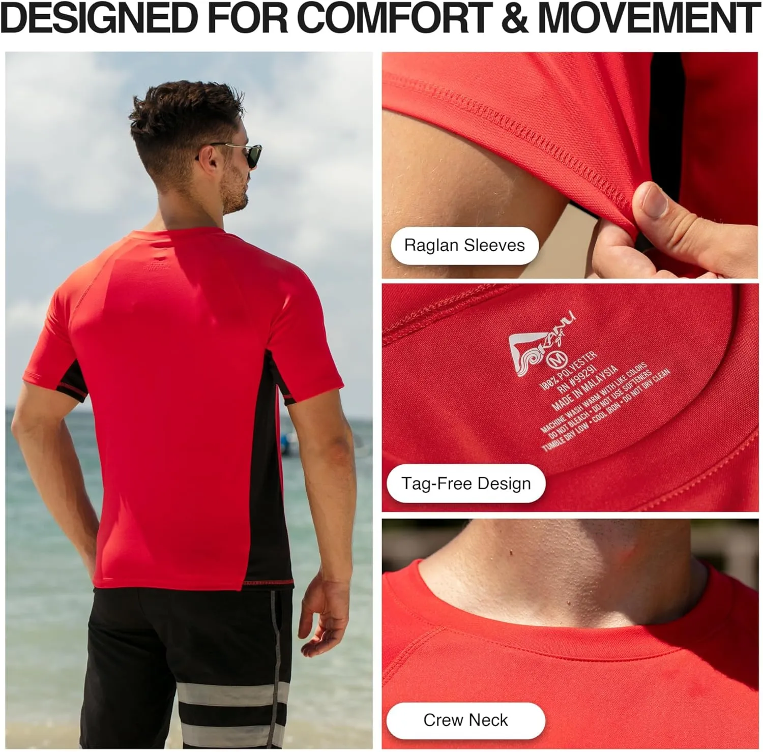 Kanu Surf Men's Short Sleeve UPF 50 Swim Shirt Rash Guard Sun Shirt (Regular & Extended Sizes)