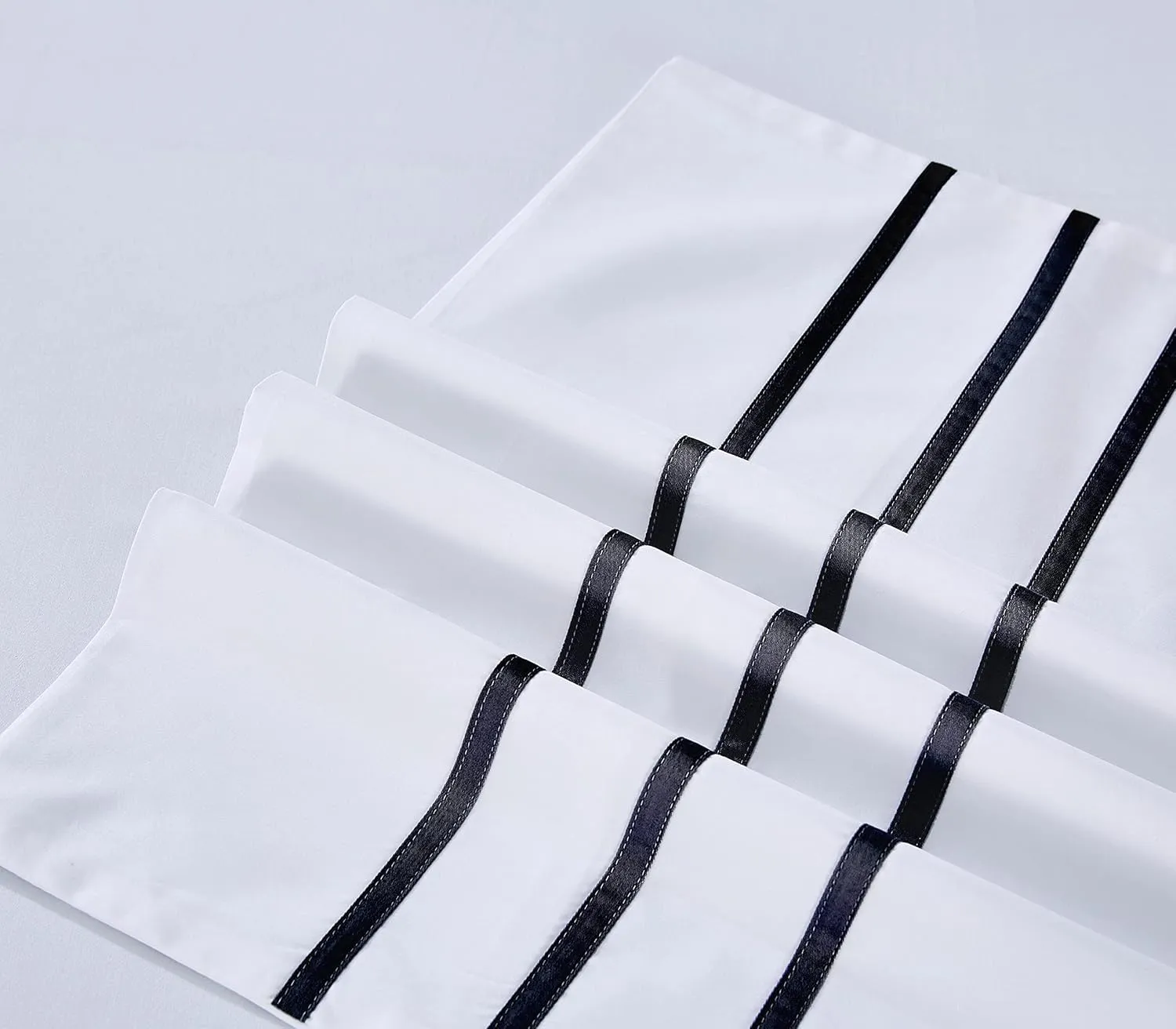 Karen 2 Pieces White Duvet Cover Set Without Filling Black Stripe Trim 100% Egyptian Cotton 300 Thread Count Soft Sateen Hotel Collection Zipper Closure Corner Ties(White Black,Twin)