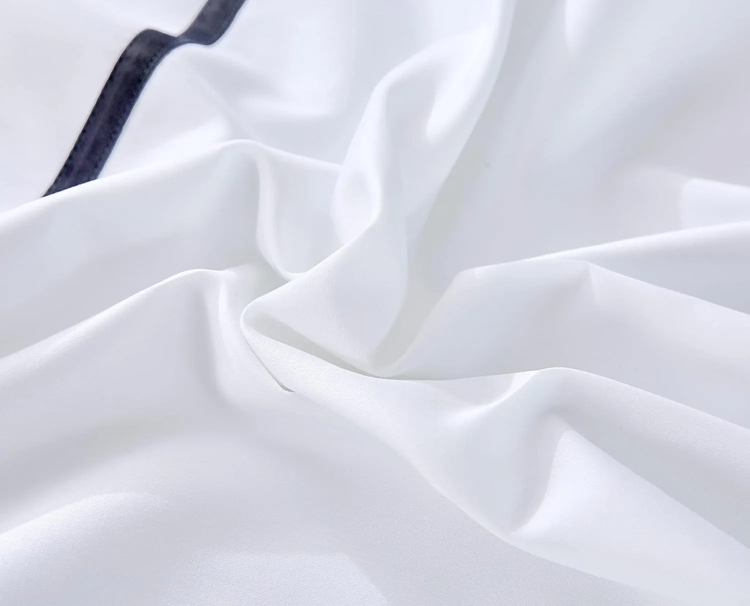 Karen 2 Pieces White Duvet Cover Set Without Filling Black Stripe Trim 100% Egyptian Cotton 300 Thread Count Soft Sateen Hotel Collection Zipper Closure Corner Ties(White Black,Twin)