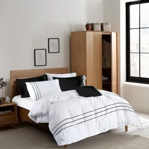 Karen 2 Pieces White Duvet Cover Set Without Filling Black Stripe Trim 100% Egyptian Cotton 300 Thread Count Soft Sateen Hotel Collection Zipper Closure Corner Ties(White Black,Twin)