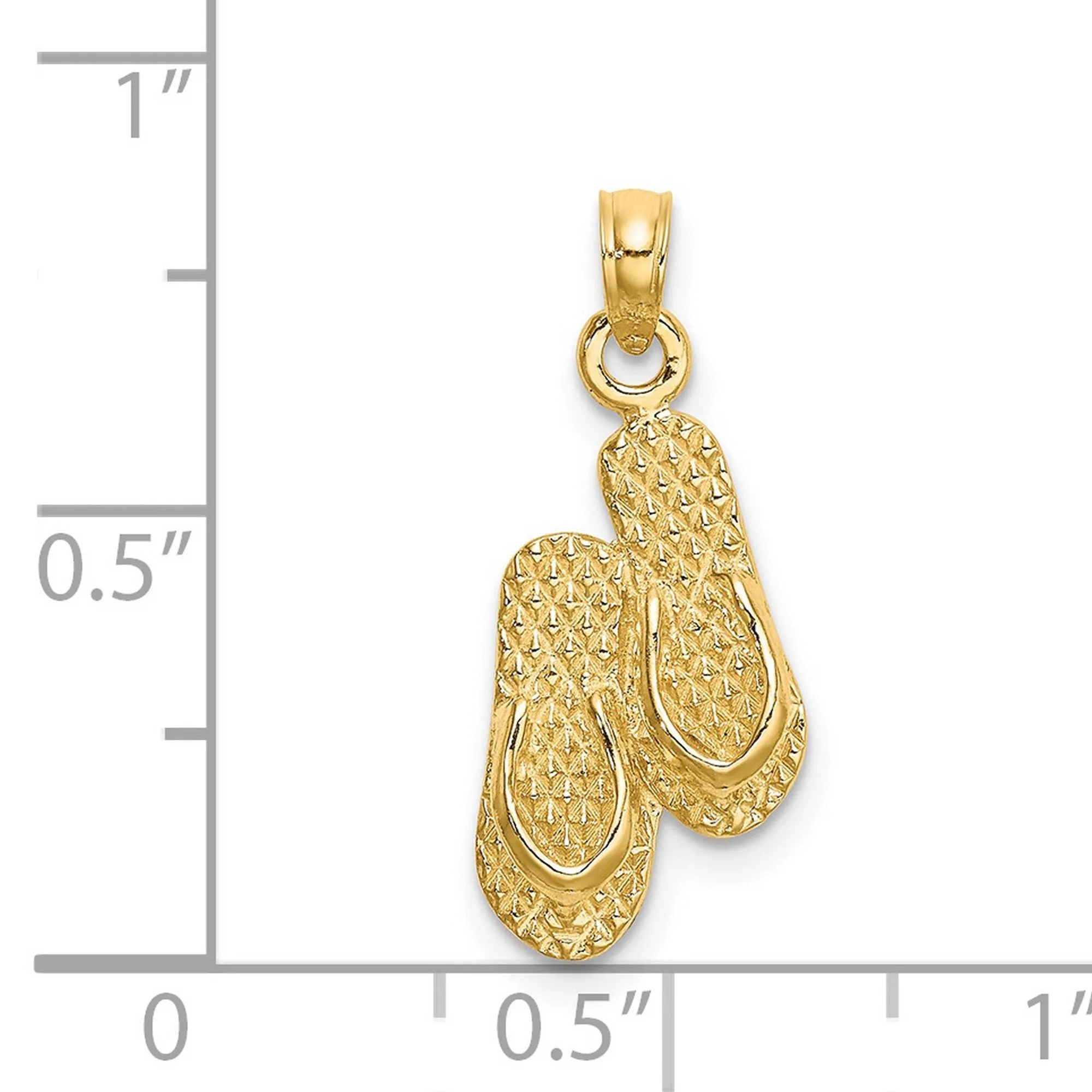 Key West Words on Bottom of Flip Flop Sandals Charm Pendant in Real 14k Yellow Gold