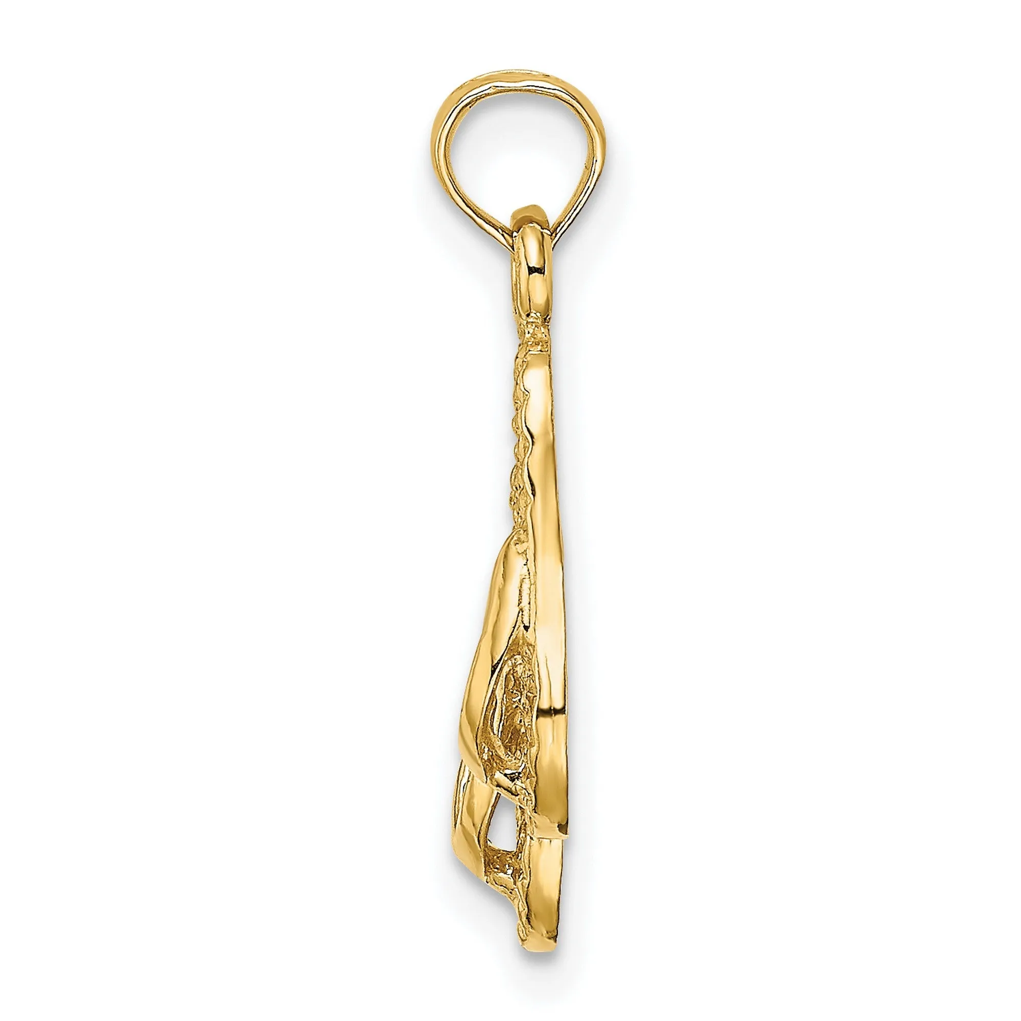 Key West Words on Bottom of Flip Flop Sandals Charm Pendant in Real 14k Yellow Gold