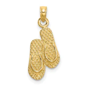 Key West Words on Bottom of Flip Flop Sandals Charm Pendant in Real 14k Yellow Gold