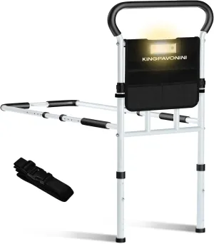 KingPavonini Bed Rails for Elderly Adults Safety, with Motion Light & Storage Pouch, FSA/HSA Eligible 400LBS Robust Bed Assist Rail with Support Legs for Seniors & Surgical Patients,Tool-Free Assembly