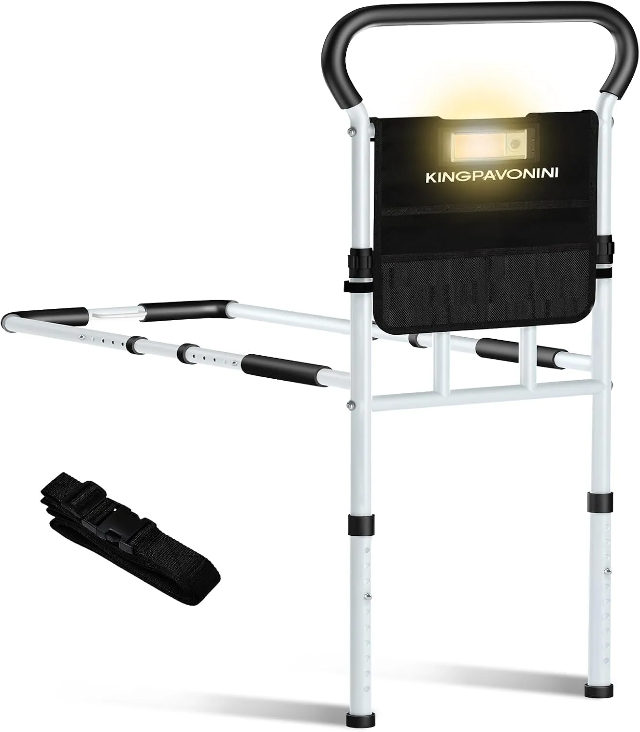 KingPavonini Bed Rails for Elderly Adults Safety, with Motion Light & Storage Pouch, FSA/HSA Eligible 400LBS Robust Bed Assist Rail with Support Legs for Seniors & Surgical Patients,Tool-Free Assembly