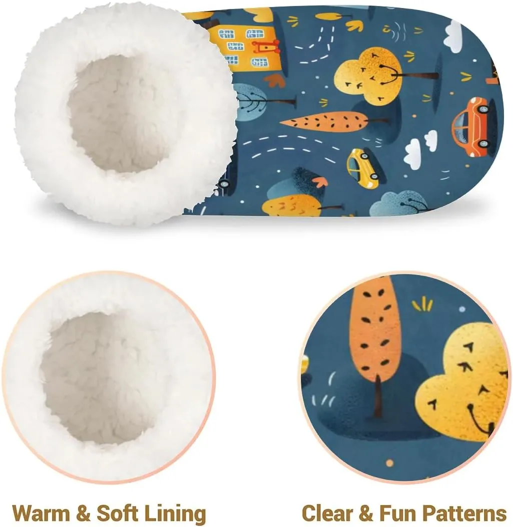 KOBLEN Building Tree Map Slippers for Women House Shoes with Fleece Lining Wide Comfy Full Slippers Lightweight Cozy Loafer with Rubber Sole Unisex Slippers Adults for Indoor Outdoor