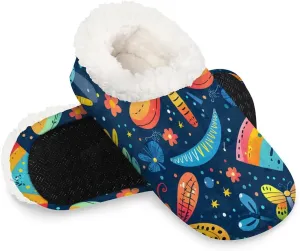 KOBLEN Color Dragonfly Leaves Slippers for Women House Shoes with Fleece Lining Wide Comfy Full Slippers Lightweight Cozy Loafer with Rubber Sole Unisex Slippers Adults for Indoor Outdoor