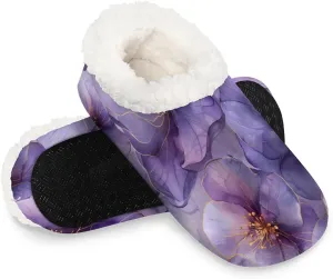 KOBLEN Drawing Watercolor Flower Slippers for Women House Shoes with Fleece Lining Wide Comfy Full Slippers Lightweight Cozy Loafer with Rubber Sole Unisex Slippers Adults for Indoor Outdoor