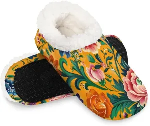 KOBLEN Florals Painting Watercolor Slippers for Women House Shoes with Fleece Lining Wide Comfy Full Slippers Lightweight Cozy Loafer with Rubber Sole Unisex Slippers Adults for Indoor Outdoor