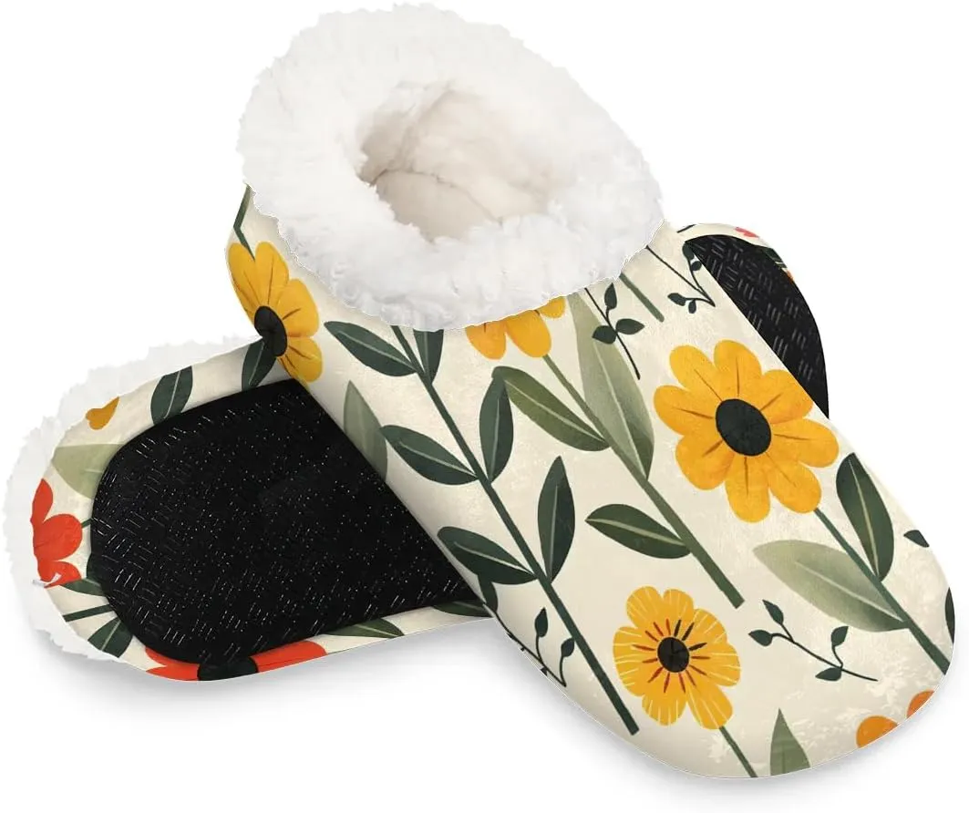 KOBLEN Flower Blossom Twig Slippers for Women House Shoes with Fleece Lining Wide Comfy Full Slippers Lightweight Cozy Loafer with Rubber Sole Unisex Slippers Adults for Indoor Outdoor
