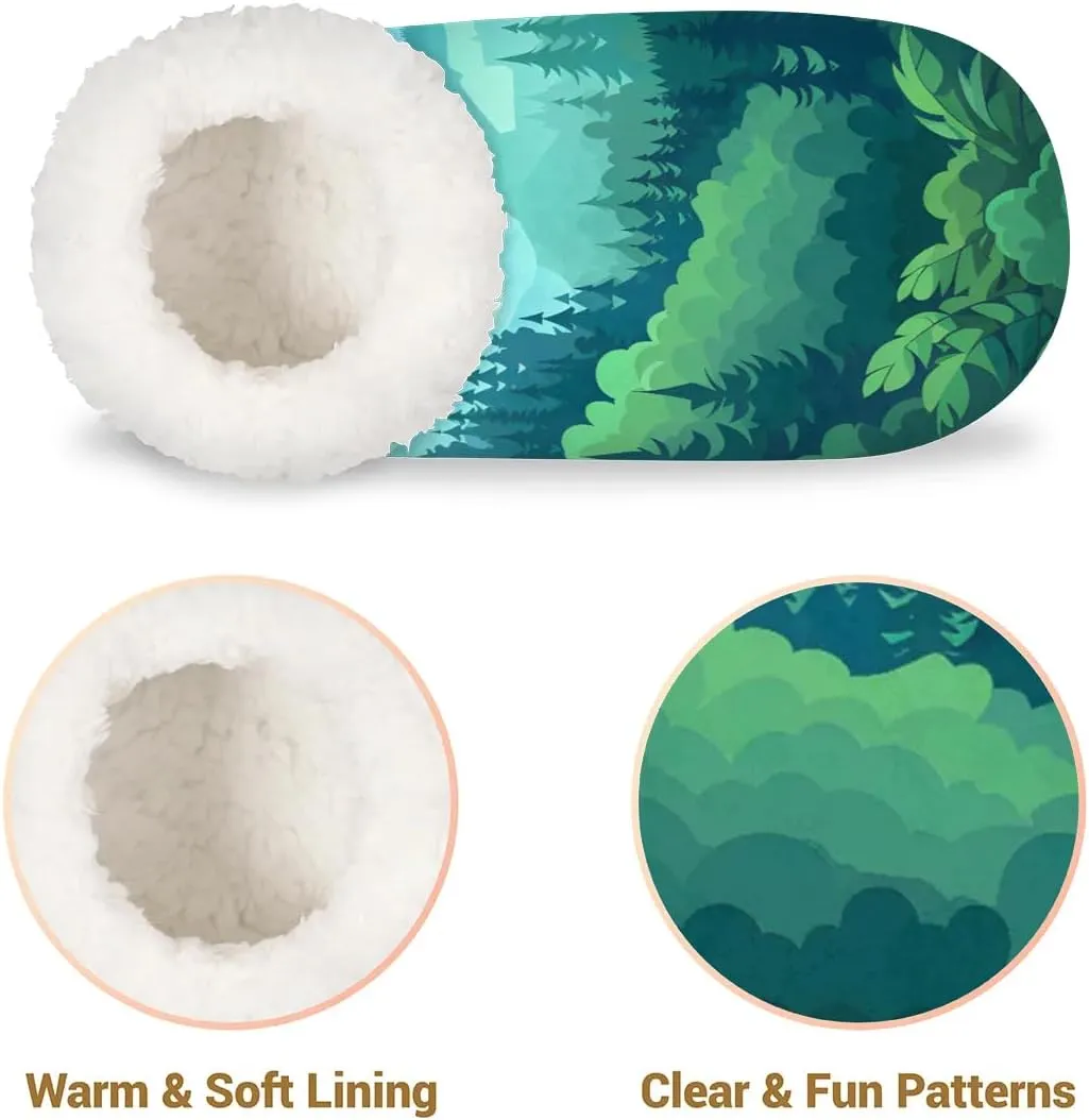 KOBLEN Green Forest Landscape Slippers for Women House Shoes with Fleece Lining Wide Comfy Full Slippers Lightweight Cozy Loafer with Rubber Sole Unisex Slippers Adults for Indoor Outdoor