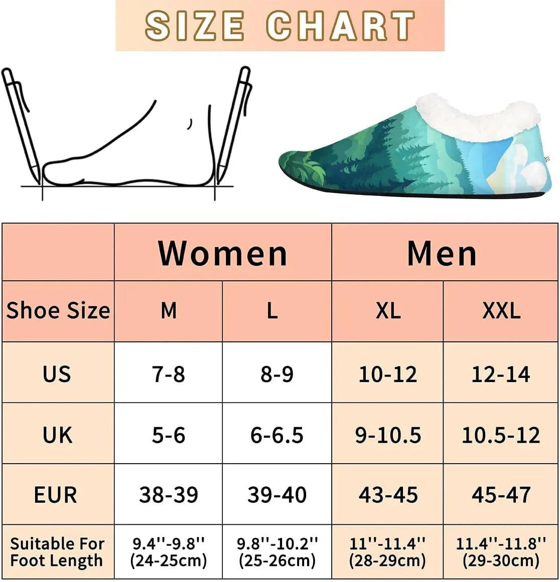 KOBLEN Green Forest Landscape Slippers for Women House Shoes with Fleece Lining Wide Comfy Full Slippers Lightweight Cozy Loafer with Rubber Sole Unisex Slippers Adults for Indoor Outdoor