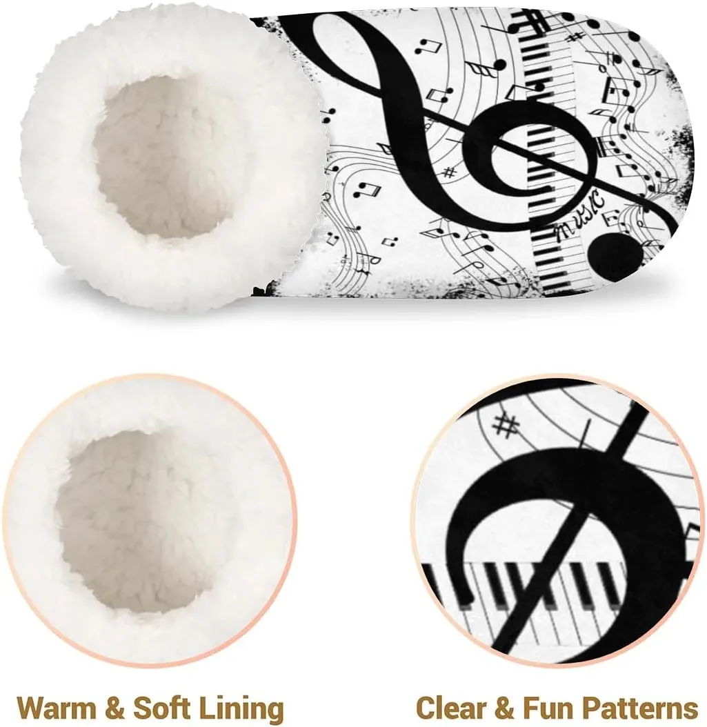 KOBLEN Musical Piano Key Slippers for Women House Shoes with Fleece Lining Wide Comfy Full Slippers Lightweight Cozy Loafer with Rubber Sole Unisex Slippers Adults for Indoor Outdoor