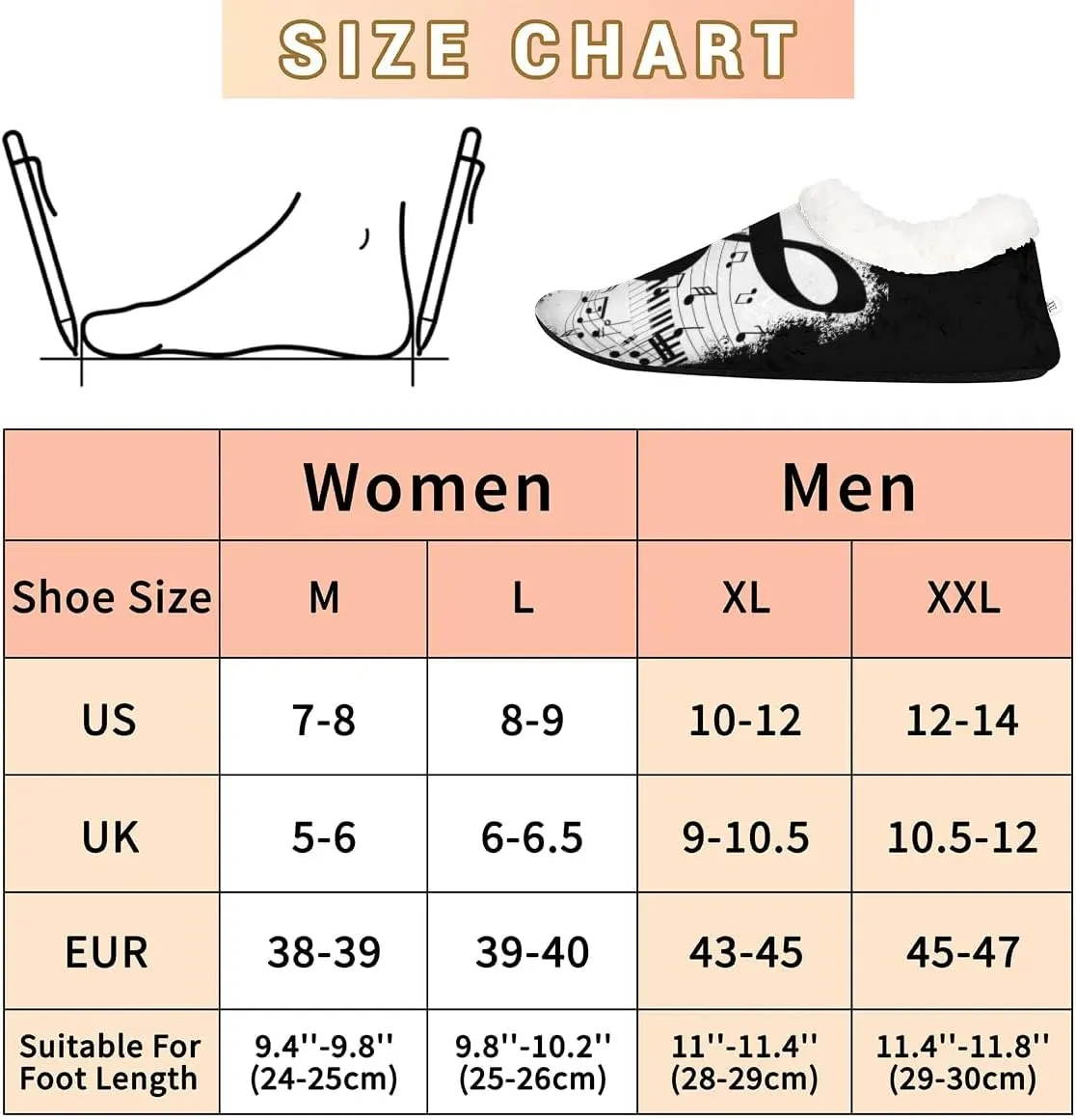 KOBLEN Musical Piano Key Slippers for Women House Shoes with Fleece Lining Wide Comfy Full Slippers Lightweight Cozy Loafer with Rubber Sole Unisex Slippers Adults for Indoor Outdoor
