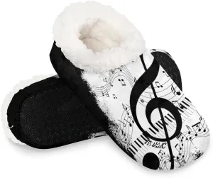 KOBLEN Musical Piano Key Slippers for Women House Shoes with Fleece Lining Wide Comfy Full Slippers Lightweight Cozy Loafer with Rubber Sole Unisex Slippers Adults for Indoor Outdoor