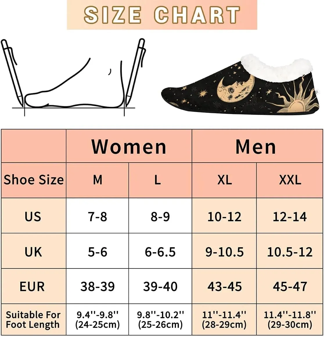 KOBLEN Night Moon Sun Slippers for Women House Shoes with Fleece Lining Wide Comfy Full Slippers Lightweight Cozy Loafer with Rubber Sole Unisex Slippers Adults for Indoor Outdoor