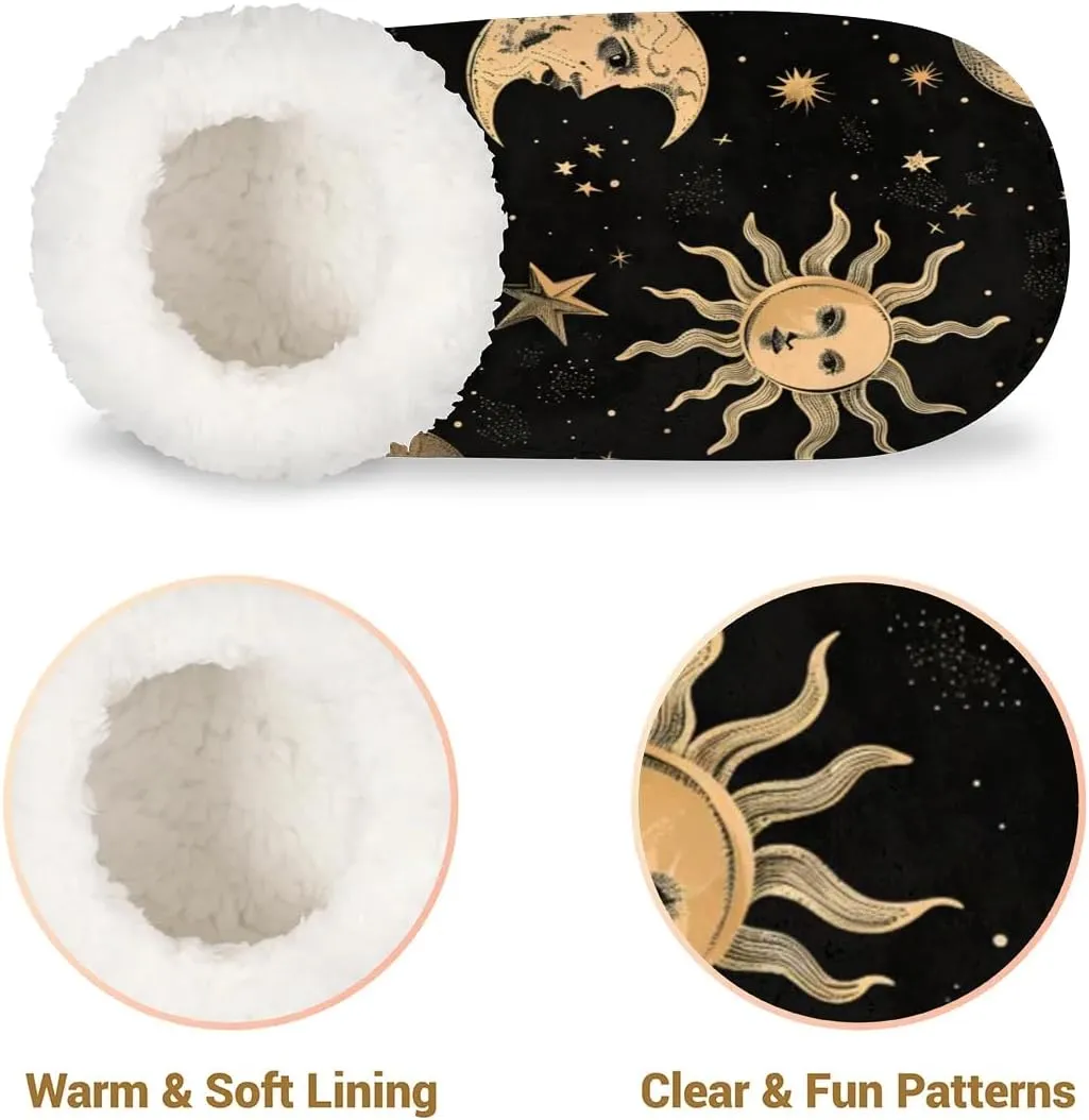 KOBLEN Night Moon Sun Slippers for Women House Shoes with Fleece Lining Wide Comfy Full Slippers Lightweight Cozy Loafer with Rubber Sole Unisex Slippers Adults for Indoor Outdoor