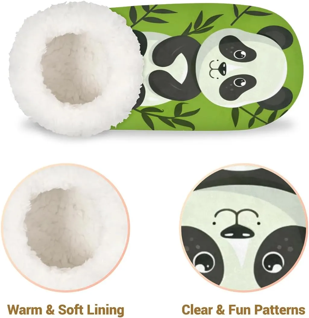 KOBLEN Panda Climb Tree Slippers for Women House Shoes with Fleece Lining Wide Comfy Full Slippers Lightweight Cozy Loafer with Rubber Sole Unisex Slippers Adults for Indoor Outdoor