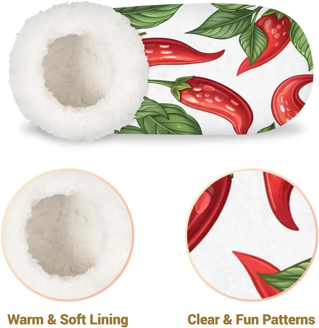KOBLEN Pepper Sprigs Slippers for Women House Shoes with Fleece Lining Wide Comfy Full Slippers Lightweight Cozy Loafer with Rubber Sole Unisex Slippers Adults for Indoor Outdoor