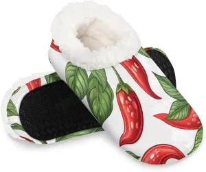 KOBLEN Pepper Sprigs Slippers for Women House Shoes with Fleece Lining Wide Comfy Full Slippers Lightweight Cozy Loafer with Rubber Sole Unisex Slippers Adults for Indoor Outdoor
