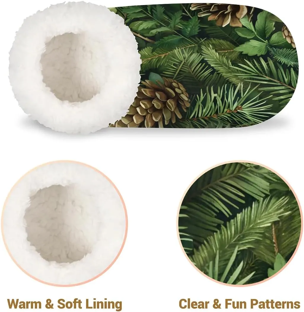 KOBLEN Plants Pine Cones Slippers for Women House Shoes with Fleece Lining Wide Comfy Full Slippers Lightweight Cozy Loafer with Rubber Sole Unisex Slippers Adults for Indoor Outdoor