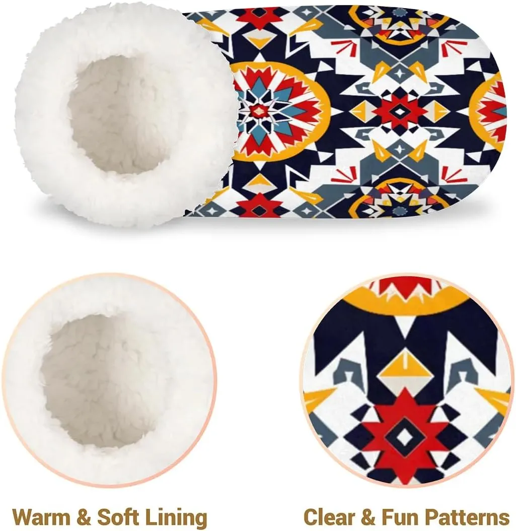 KOBLEN Retro Flower Patterns Slippers for Women House Shoes with Fleece Lining Wide Comfy Full Slippers Lightweight Cozy Loafer with Rubber Sole Unisex Slippers Adults for Indoor Outdoor
