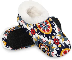 KOBLEN Retro Flower Patterns Slippers for Women House Shoes with Fleece Lining Wide Comfy Full Slippers Lightweight Cozy Loafer with Rubber Sole Unisex Slippers Adults for Indoor Outdoor