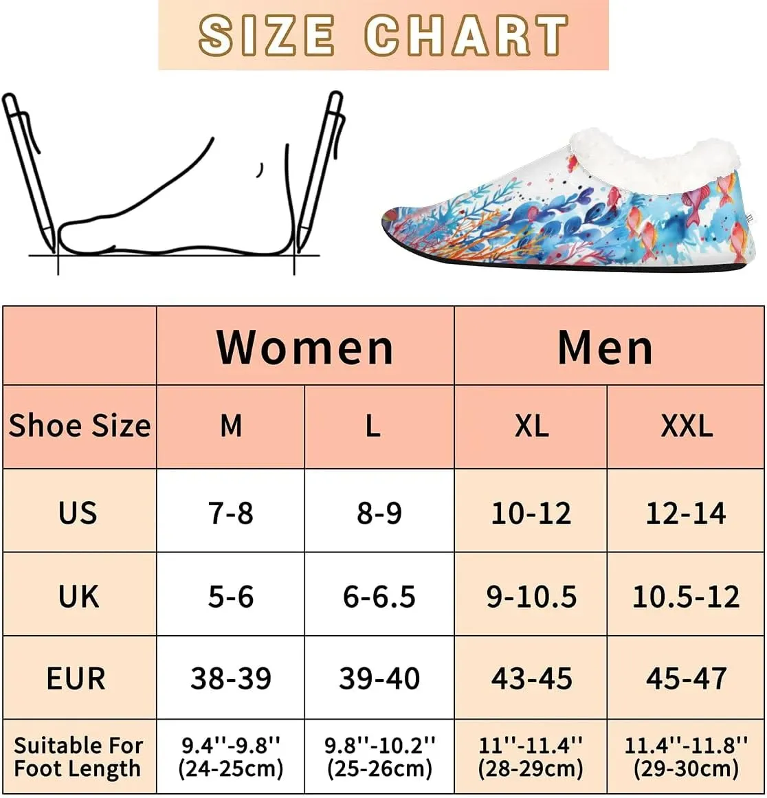 KOBLEN Seaweed Fish Paint Slippers for Women House Shoes with Fleece Lining Wide Comfy Full Slippers Lightweight Cozy Loafer with Rubber Sole Unisex Slippers Adults for Indoor Outdoor