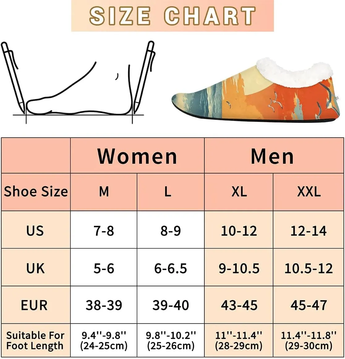 KOBLEN Sunset Sea Bird Slippers for Women House Shoes with Fleece Lining Wide Comfy Full Slippers Lightweight Cozy Loafer with Rubber Sole Unisex Slippers Adults for Indoor Outdoor