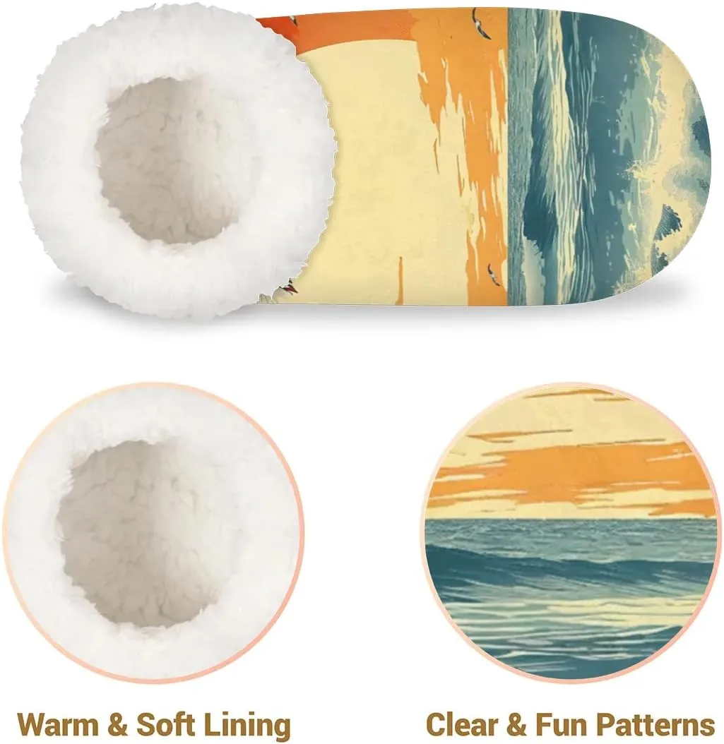 KOBLEN Sunset Sea Bird Slippers for Women House Shoes with Fleece Lining Wide Comfy Full Slippers Lightweight Cozy Loafer with Rubber Sole Unisex Slippers Adults for Indoor Outdoor