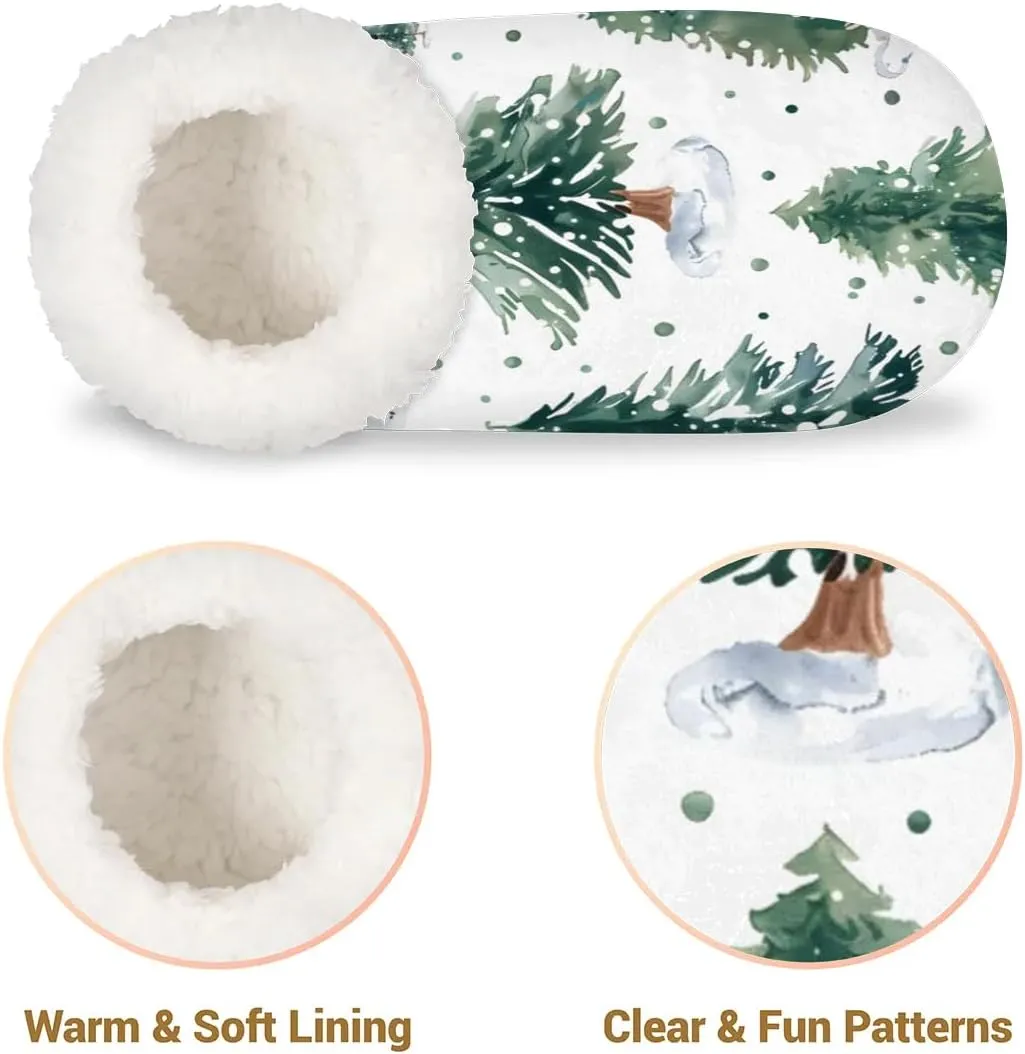 KOBLEN Trees Plants Slippers for Women House Shoes with Fleece Lining Wide Comfy Full Slippers Lightweight Cozy Loafer with Rubber Sole Unisex Slippers Adults for Indoor Outdoor