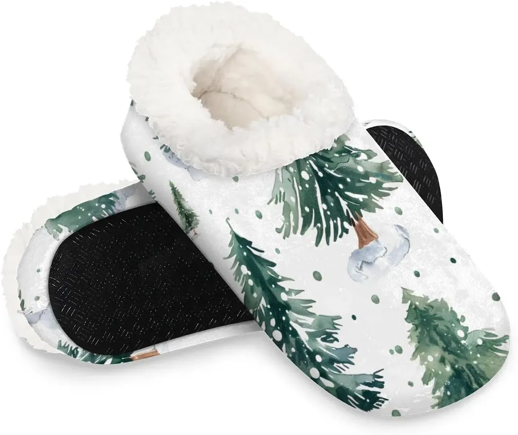 KOBLEN Trees Plants Slippers for Women House Shoes with Fleece Lining Wide Comfy Full Slippers Lightweight Cozy Loafer with Rubber Sole Unisex Slippers Adults for Indoor Outdoor
