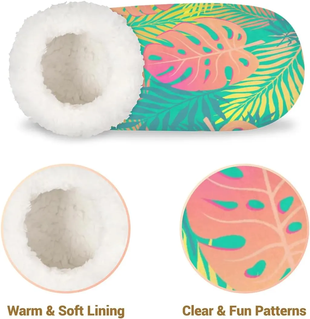 KOBLEN Tropical Chic Slippers for Women House Shoes with Fleece Lining Wide Comfy Full Slippers Lightweight Cozy Loafer with Rubber Sole Unisex Slippers Adults for Indoor Outdoor