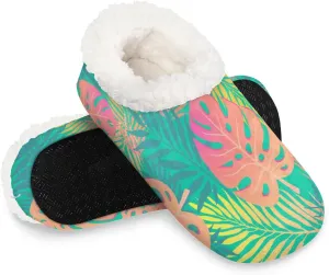 KOBLEN Tropical Chic Slippers for Women House Shoes with Fleece Lining Wide Comfy Full Slippers Lightweight Cozy Loafer with Rubber Sole Unisex Slippers Adults for Indoor Outdoor