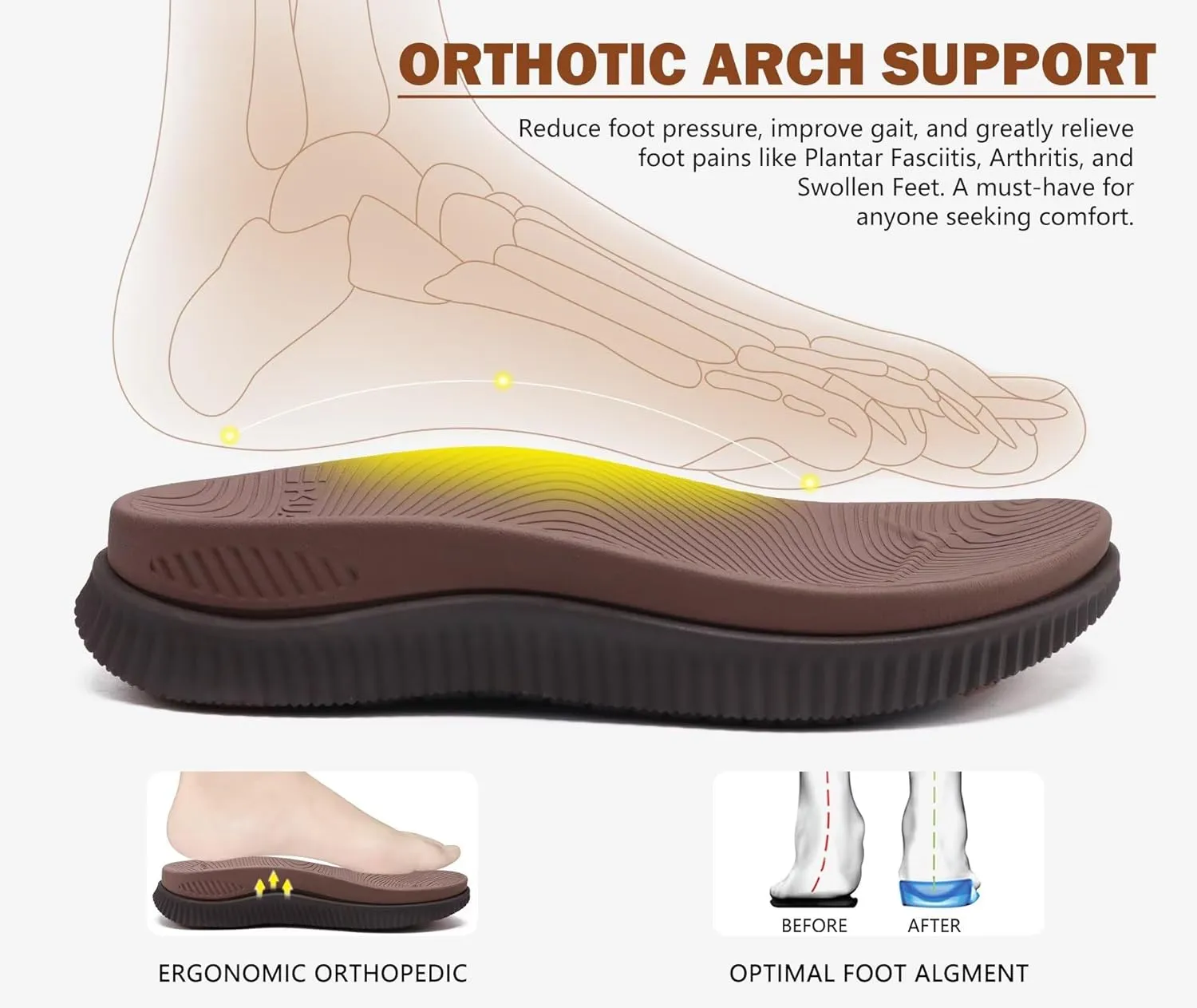 KuaiLu Mens Orthotic Flip Flops Men's Recovery Walking Sandals Adjustable Thick Athletic Cushion Sport Slides for Man, Water Resistant & Lightweight, Soft Comfort Fit & Arch Support