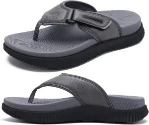 KuaiLu Mens Orthotic Flip Flops Men's Recovery Walking Sandals Adjustable Thick Athletic Cushion Sport Slides for Man, Water Resistant & Lightweight, Soft Comfort Fit & Arch Support