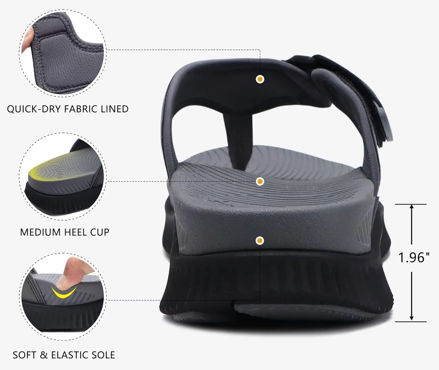 KuaiLu Mens Orthotic Flip Flops Men's Recovery Walking Sandals Adjustable Thick Athletic Cushion Sport Slides for Man, Water Resistant & Lightweight, Soft Comfort Fit & Arch Support