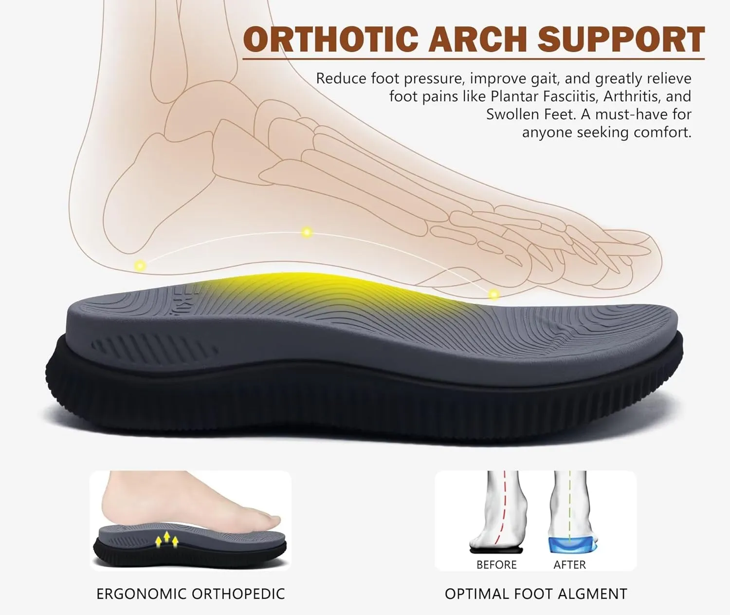 KuaiLu Mens Orthotic Flip Flops Men's Recovery Walking Sandals Adjustable Thick Athletic Cushion Sport Slides for Man, Water Resistant & Lightweight, Soft Comfort Fit & Arch Support