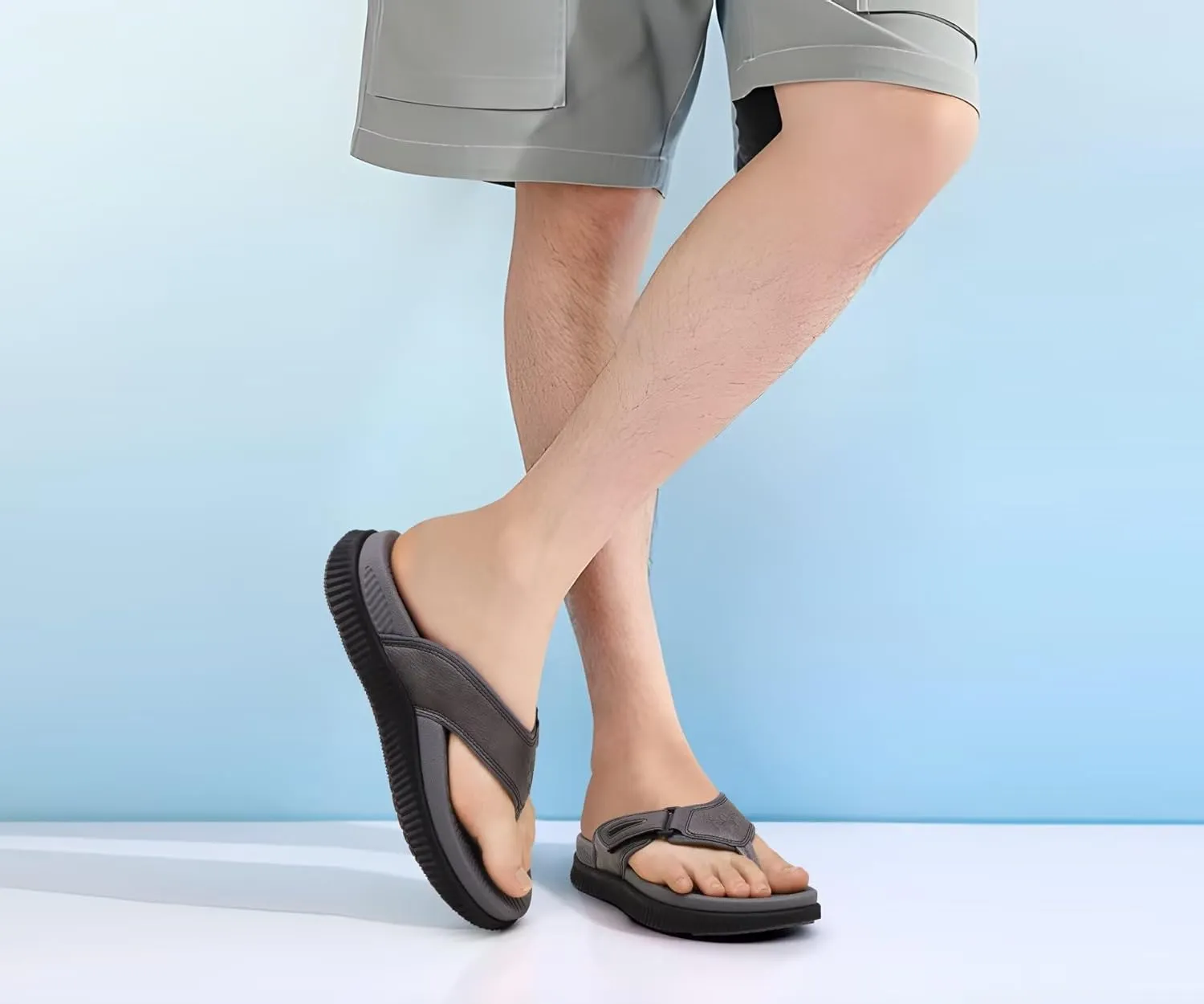 KuaiLu Mens Orthotic Flip Flops Men's Recovery Walking Sandals Adjustable Thick Athletic Cushion Sport Slides for Man, Water Resistant & Lightweight, Soft Comfort Fit & Arch Support