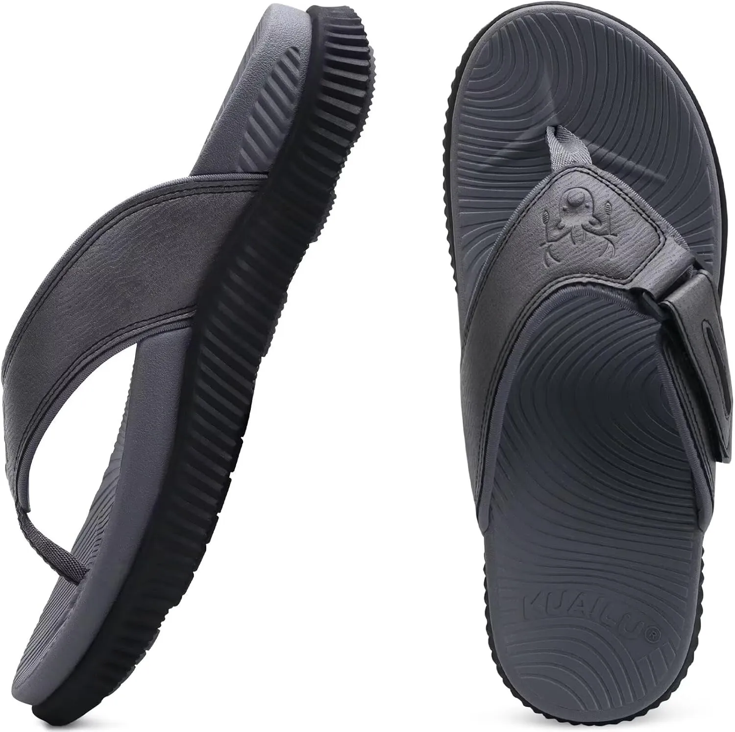 KuaiLu Mens Orthotic Flip Flops Men's Recovery Walking Sandals Adjustable Thick Athletic Cushion Sport Slides for Man, Water Resistant & Lightweight, Soft Comfort Fit & Arch Support