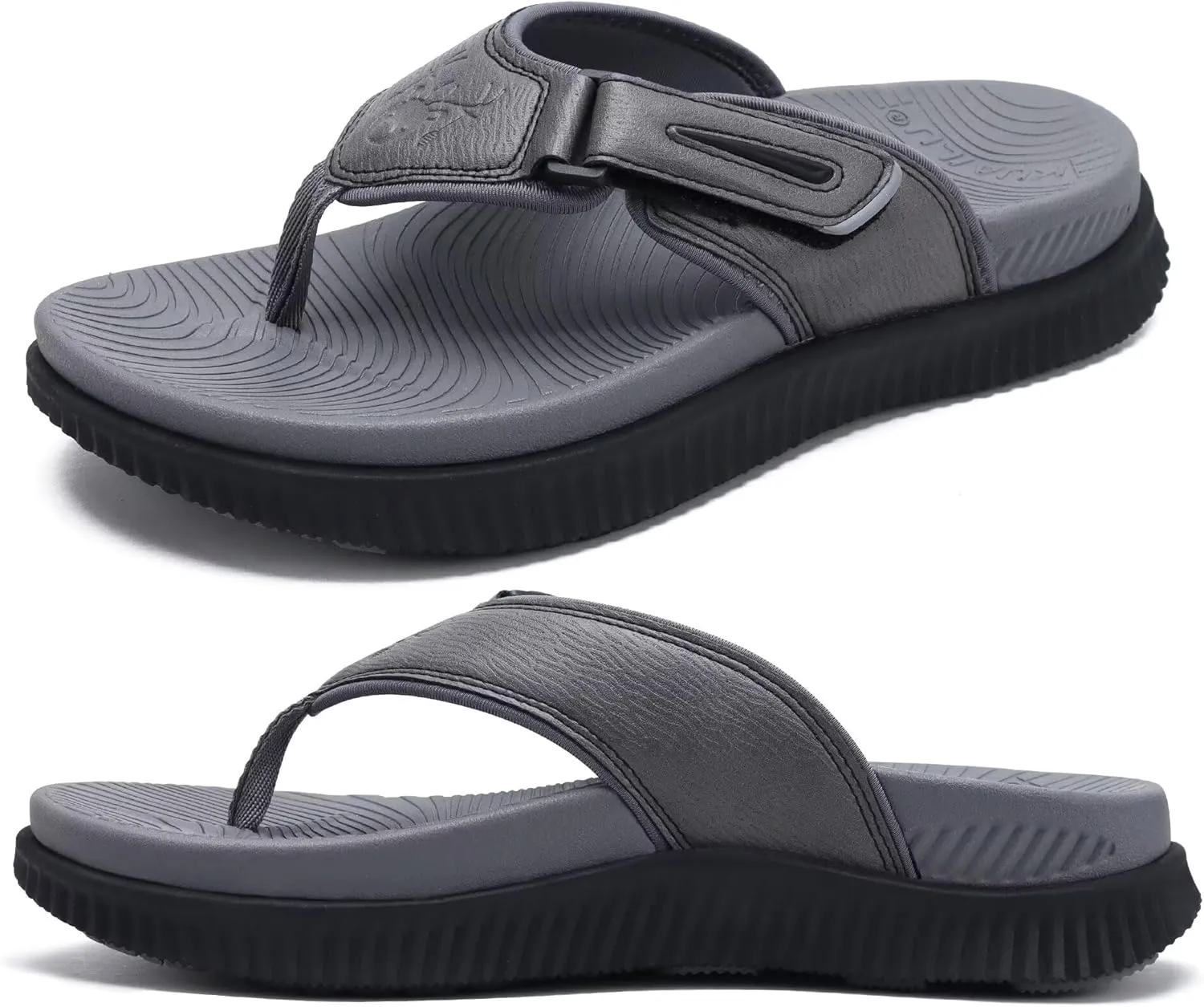 KuaiLu Mens Orthotic Flip Flops Men's Recovery Walking Sandals Adjustable Thick Athletic Cushion Sport Slides for Man, Water Resistant & Lightweight, Soft Comfort Fit & Arch Support