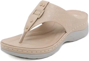 Ladies Orthopedic Wedge Flip Flop Sandals,Retro Lightweight Arch Support Beach Slippers,Outdoor Comfort Open Toe Flip Flops.