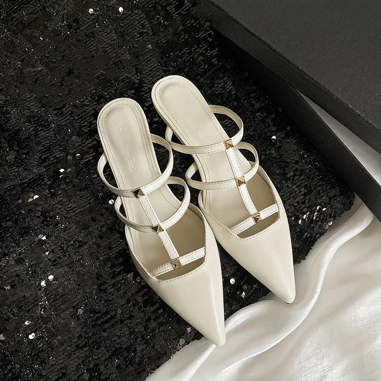 Ladies Pointy Toe Multi-Strap  Mule Slip-On