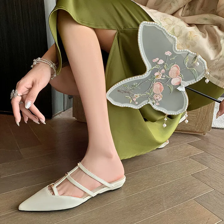 Ladies Pointy Toe Multi-Strap  Mule Slip-On