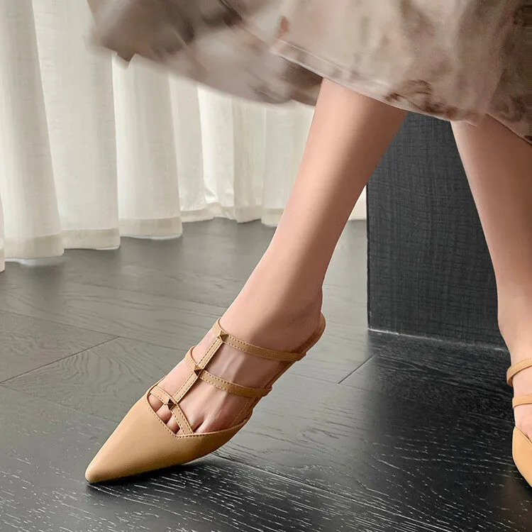 Ladies Pointy Toe Multi-Strap  Mule Slip-On