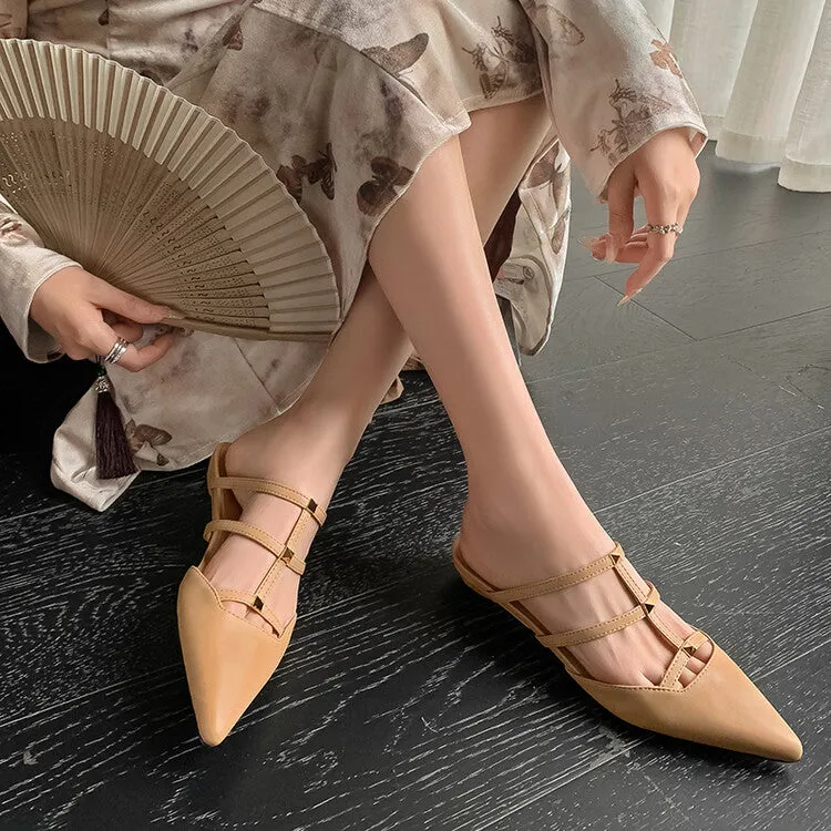 Ladies Pointy Toe Multi-Strap  Mule Slip-On