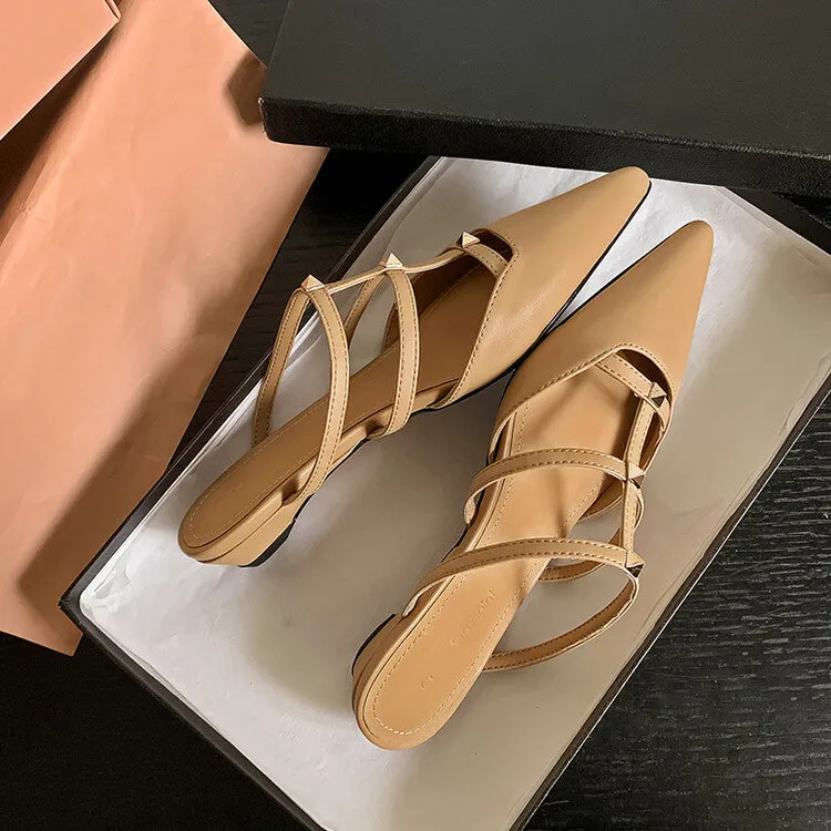 Ladies Pointy Toe Multi-Strap  Mule Slip-On